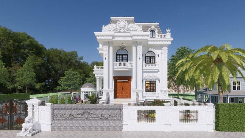 Mẫu nhà ống 2 tầng kiểu biệt thự tân cổ điển 1 tỷ mái Mansard đẹp, độc đáo