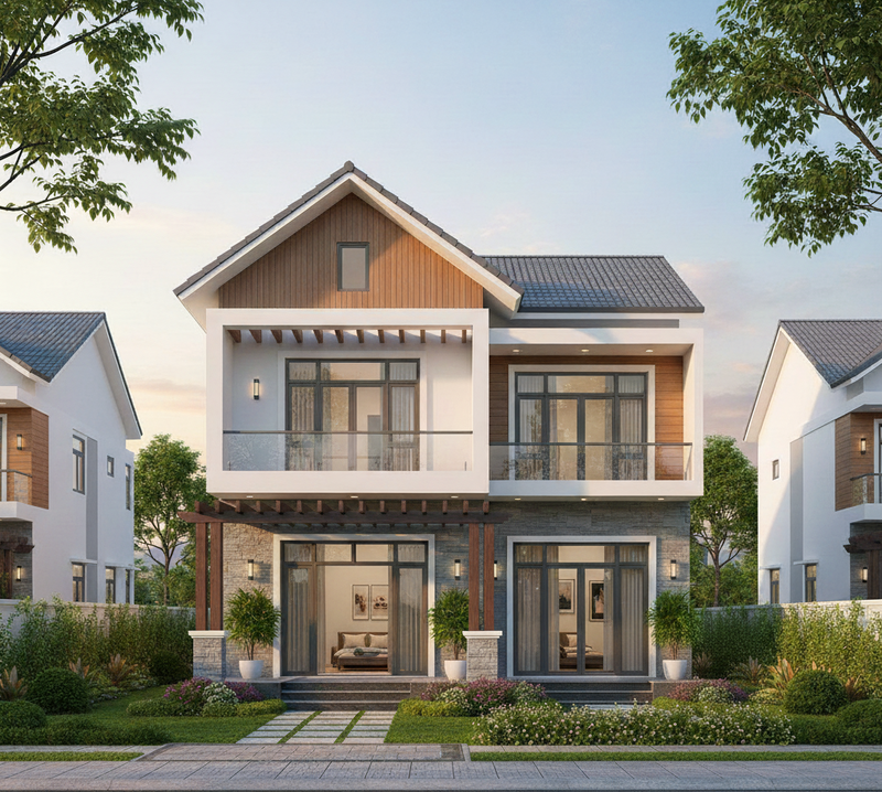 Mẫu nhà 2 tầng 4 phòng ngủ, 1 phòng thờ giá 1 tỷ hiện đại, rộng rãi, thoáng mát