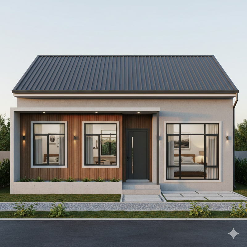 Mẫu nhà cấp 4 đẹp 5x20 mái tôn 3 phòng ngủ phù hợp với gia đình có đông thành viên