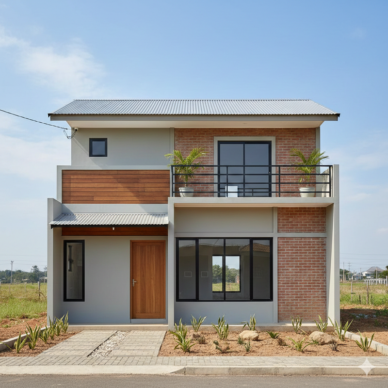 Mẫu nhà cấp 4 đẹp 5x20 mái tôn có gác lửng giúp tối ưu thêm không gian sống