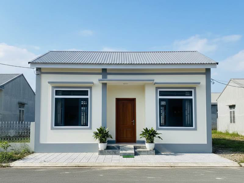 Mẫu nhà cấp 4 đẹp 5x20 200 triệu mái tôn với thiết kế đơn giản, gọn gàng