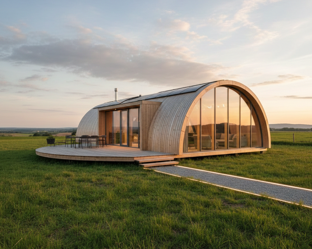 Mẫu nhà lắp ghép hình bán nguyệt đẹp, độc đáo, ấn tượng