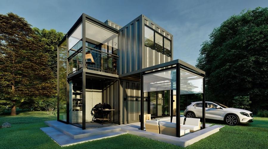 Nhà container 2 tầng là công trình được xây bằng cách lắp ghép nhiều thùng container chồng lên nhau