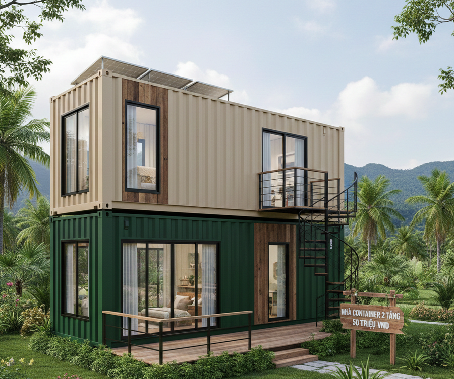 Mẫu nhà container 50 triệu 2 tầng đẹp đơn giản cho gia đình trẻ