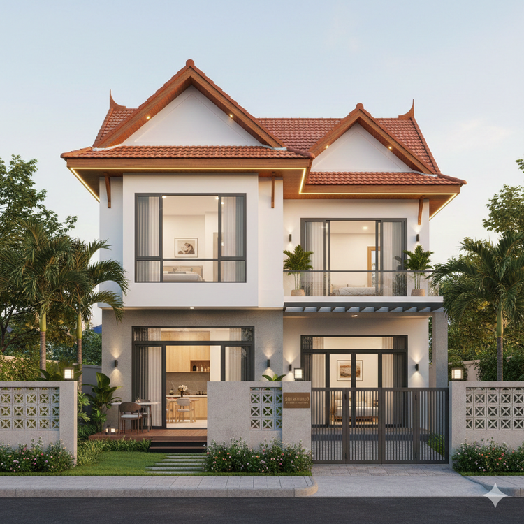 Mẫu nhà mái Thái 2 tầng giá 800 triệu hiện đại, thiết kế thanh lịch