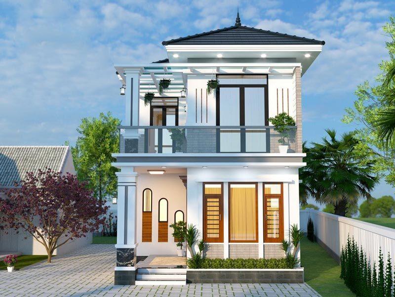 Mẫu nhà 2 tầng nông thôn 500 triệu có ban công rộng hiện đại, thẩm mỹ cao