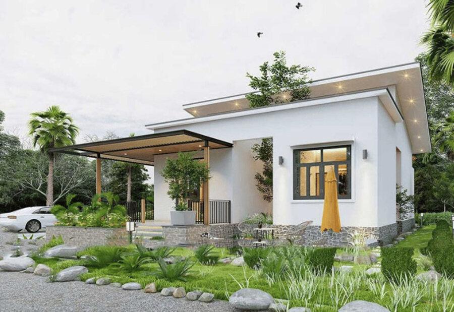 Mẫu mặt tiền nhà cấp 4 đẹp hiện đại có thiết kế sân vườn thoáng đãng