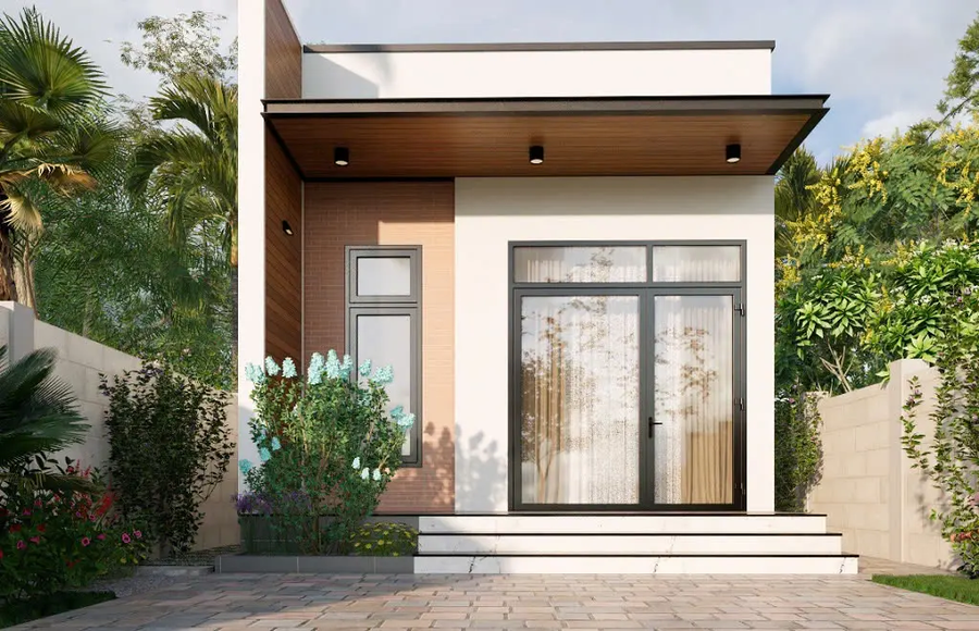 Mẫu mặt tiền nhà cấp 4 ngang 5m đẹp hiện đại với bố cục hài hòa, cân đối