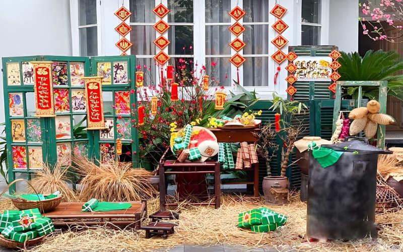 Tiểu cảnh trang trí Tết cổ truyền làng quê truyền thống