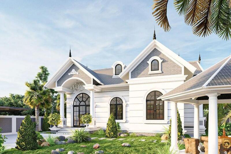 Mẫu nhà cấp 4 mái Thái 8x12m kiểu biệt thự hiện đại, thoáng mát, gần gũi với thiên nhiên