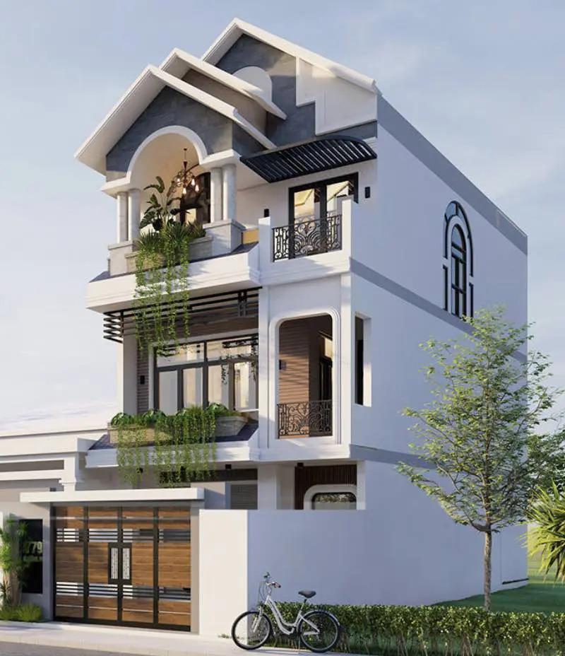 Mẫu nhà phố mái Thái 1 trệt 2 lầu đơn giản, phù hợp với nhiều phong cách thiết kế