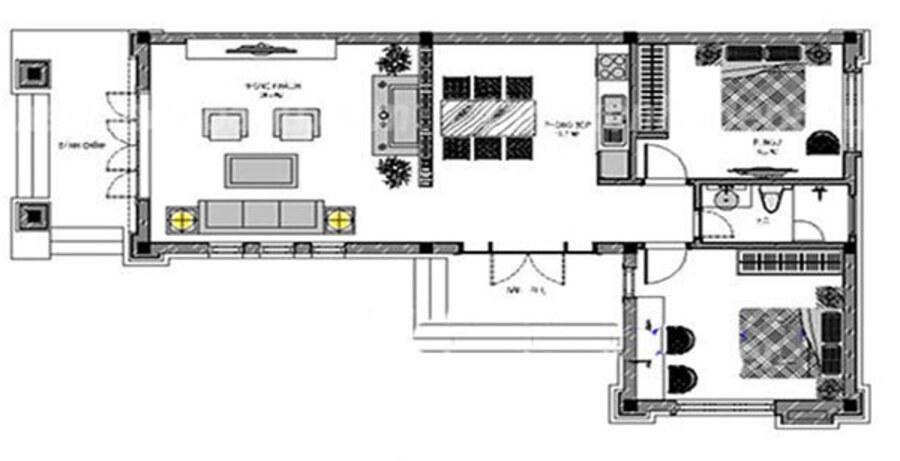 Bản vẽ thiết kế công năng nhà cấp 4 chữ L bố trí khoa học