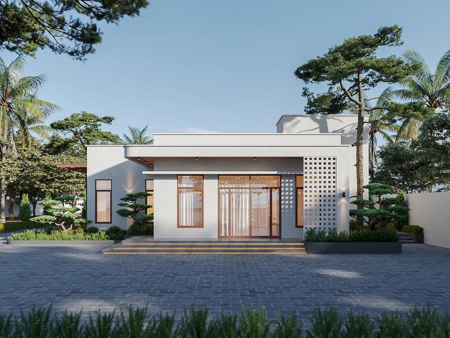 Mẫu nhà chữ L cấp 4 kết nối tốt với thiên nhiê