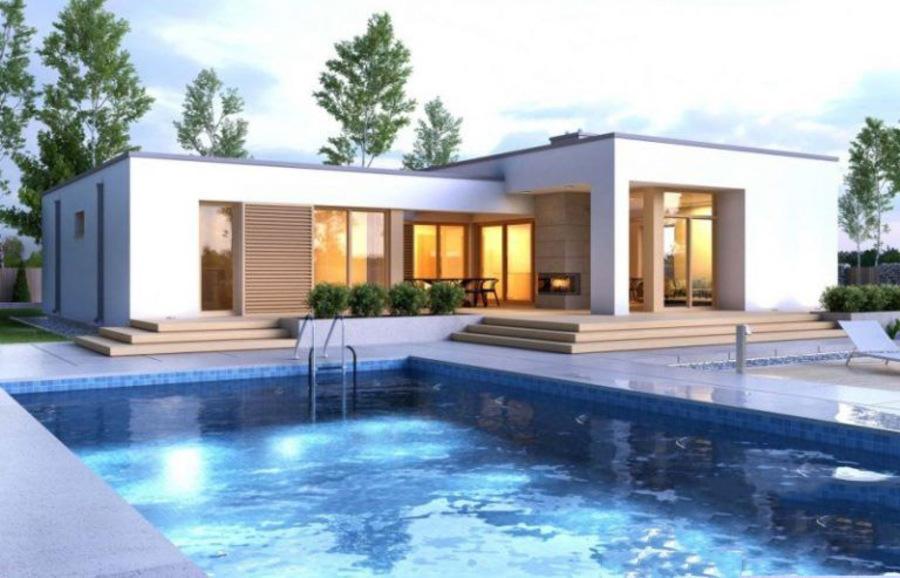 Mẫu thiết kế nhà cấp 4 đẹp hiện đại có hồ bơi 