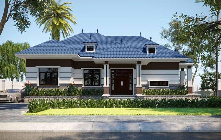 Mẫu nhà mái Nhật 1 tầng 4 phòng ngủ 180m2 kết hợp không gian xanh, thoáng mát