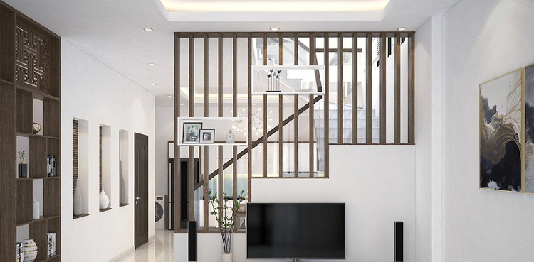Mẫu vách ngăn cầu thang phòng khách đẹp, tiện nghi 