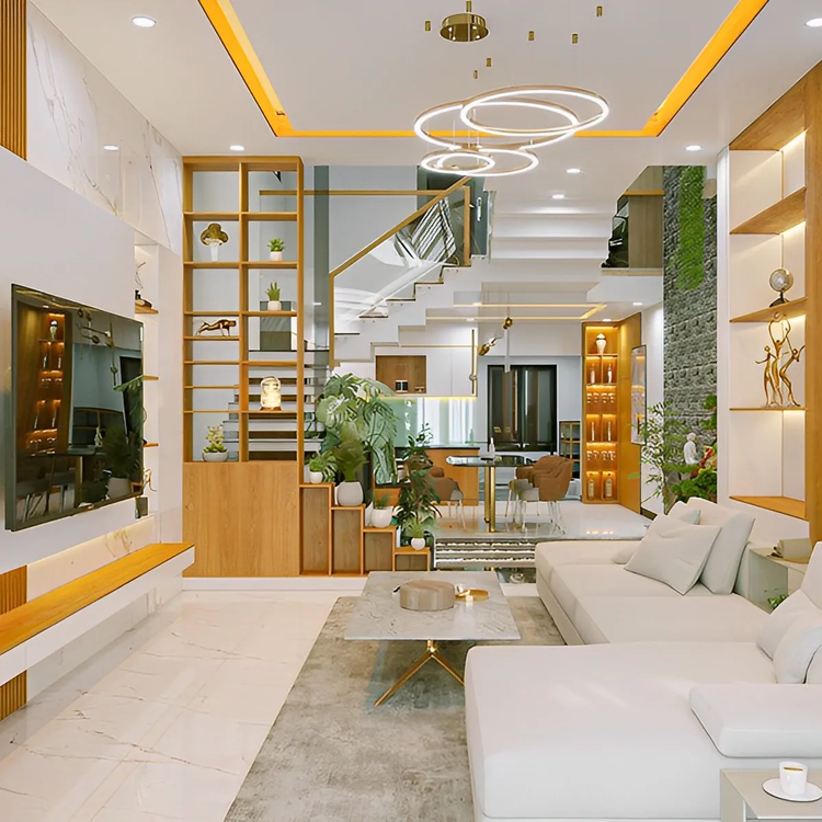 Mẫu vách ngăn cầu thang phòng khách đẹp, thời thượng, xu hướng 2026 