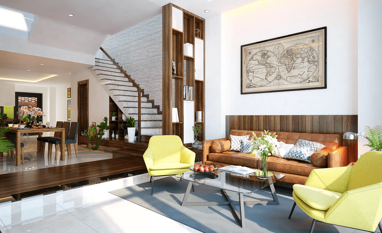 Vách ngăn cầu thang phòng bếp đơn giản