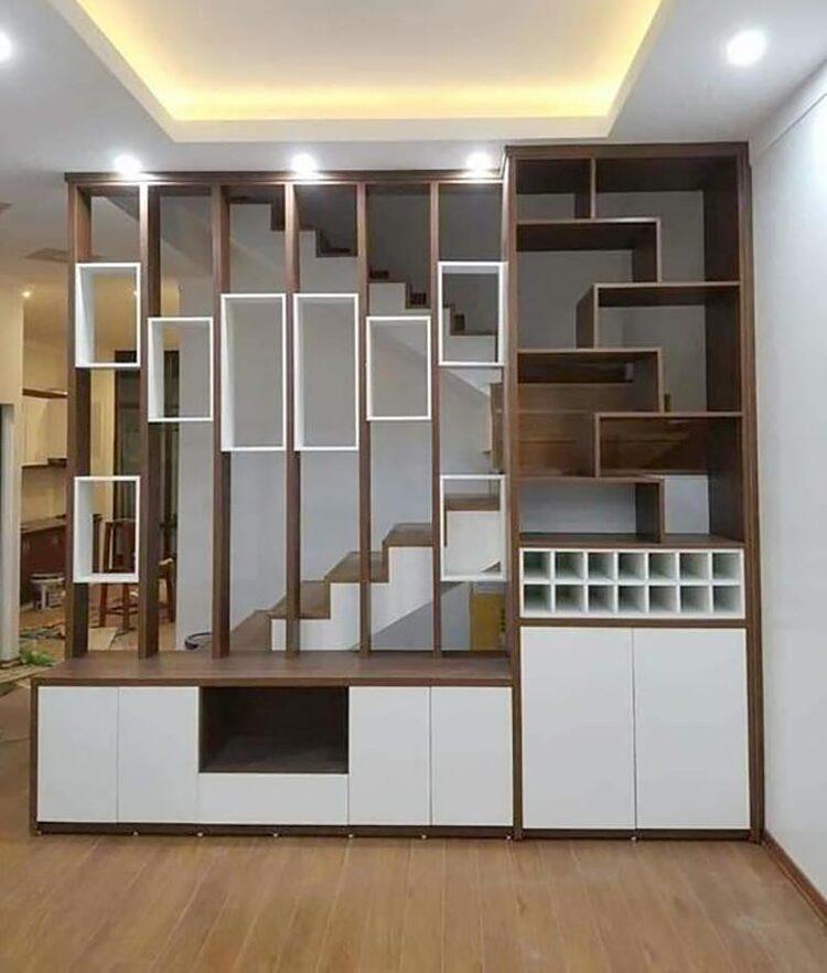 Mẫu vách ngăn cầu thang bằng gỗ công nghiệp đẹp, hiện đại, giá rẻ