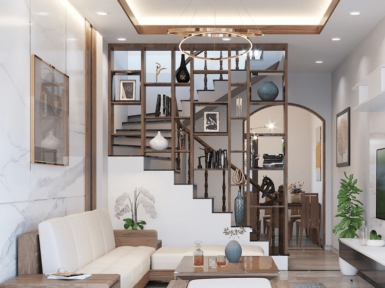 Vách ngăn cầu thang được sử dụng phổ biến trong thiết kế nội thất nhà ở hiện đại