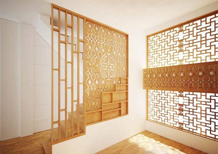 Vách ngăn cầu thang trang trí họa tiết, hoa văn bắt mắt, độc đáo