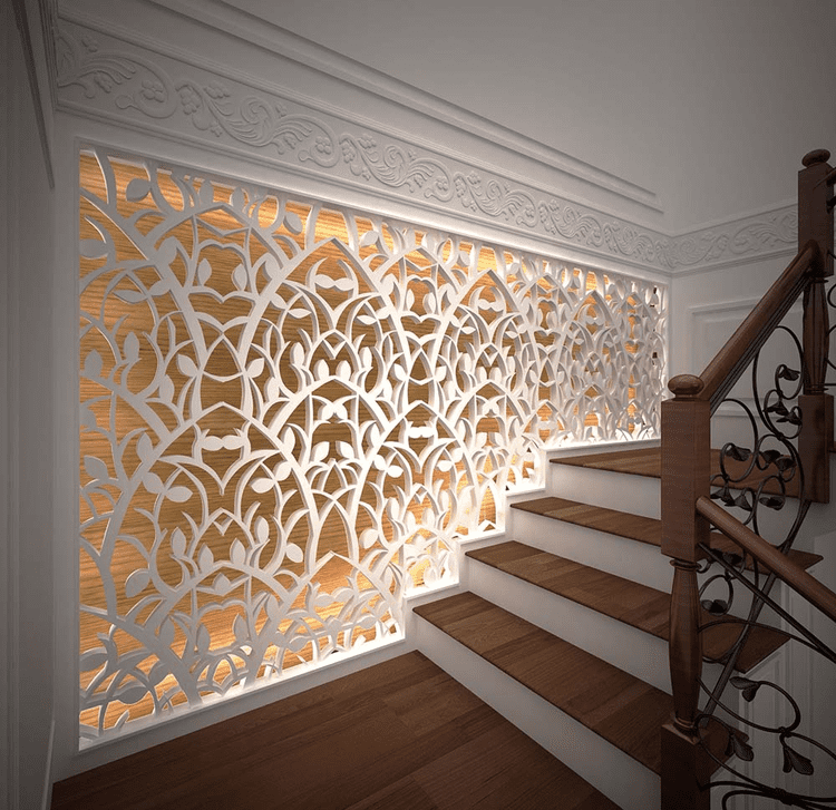 Mẫu vách ngăn phòng khách CNC hiện đại đẹp mắt