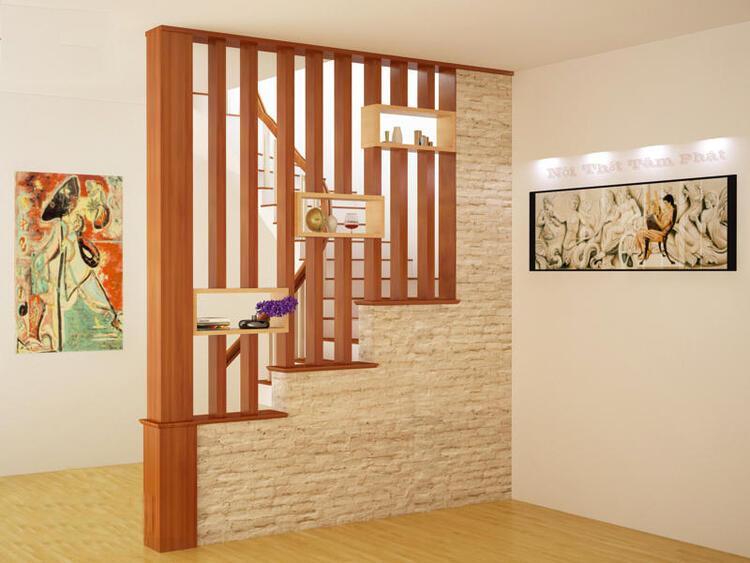 Vách ngăn cầu thang vừa có vai trò phân chia không gian, vừa giúp tăng tính thẩm mỹ cho ngôi nhà