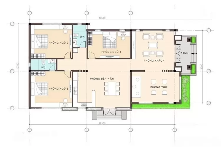 Bản vẽ nhà cấp 4 mái Nhật 3 phòng ngủ 1 phòng thờ vừa hiện đại vừa truyền thống