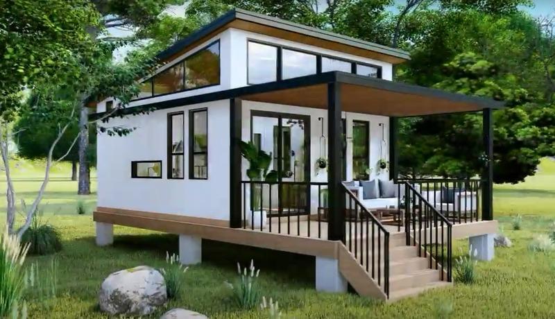 Nhà lắp ghép di động dạng hộp với ban công đẹp, thông thoáng