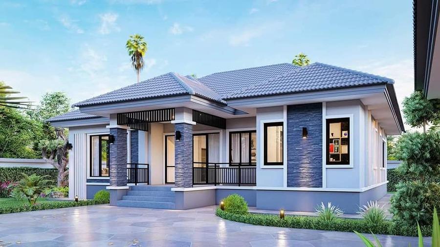 Thiết kế nhà cấp 4 mái Thái nông thôn chắc chắn, không gian thông thoáng và chiều cao hợp lý