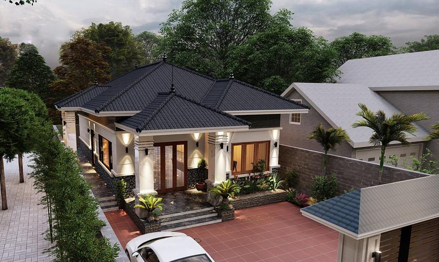 Mẫu nhà cấp 4 mái thái ở nông thôn theo phong cách hiện đại 3 - 4 phòng ngủ