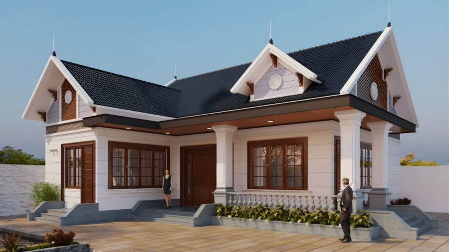 Mẫu nhà cấp 4 mái Thái đơn giản, tông màu hài hòa (Nguồn: Internet)