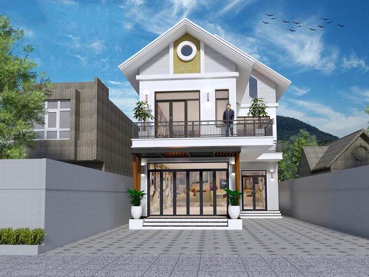 Mẫu nhà chữ L 2 tầng đẹp ở nông thôn 100m2 đẹp, thiết kế đơn giản, hiện đại