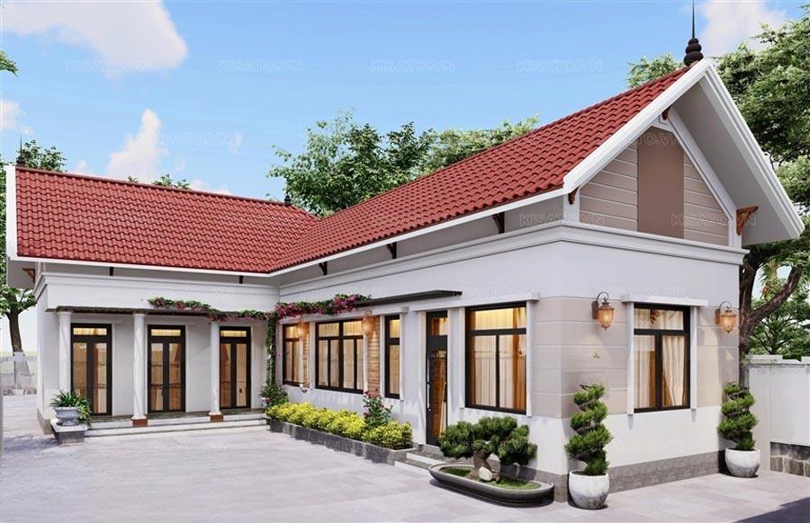 Mẫu nhà cấp 4 chữ L 3 phòng ngủ 1 mộc mạc, ấm cúng (Nguồn: Internet)