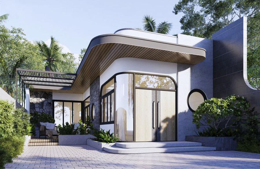 Mẫu nhà cấp 4 chữ L phong cách hiện đại với đường nét mềm mại (Nguồn: Internet)