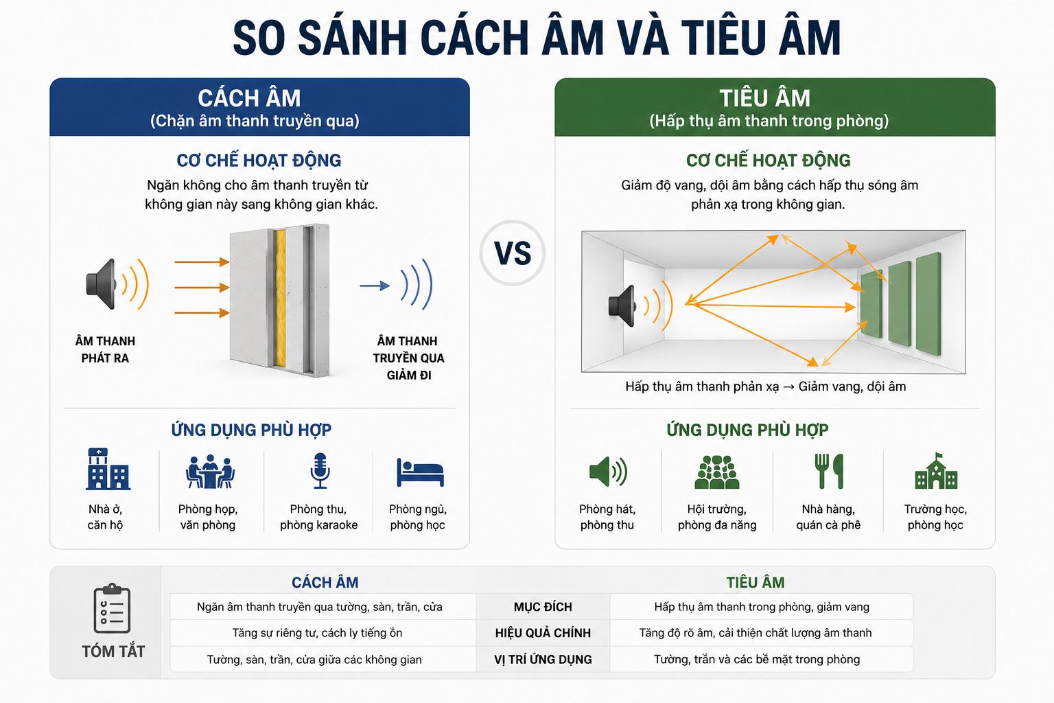 Gia chủ cần hiểu rõ sự khác biệt giữa cách âm và tiêu âm để chọn được giải pháp phù hợp