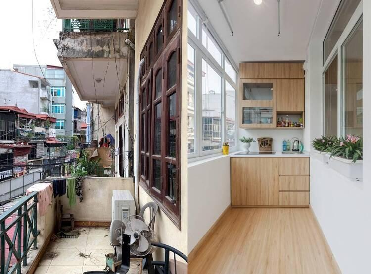 Hình ảnh trước và sau khi cơi nới ban công bằng vật liệu siêu nhẹ giúp mở rộng tối đa diện tích sinh hoạt Nguồn (Internet)