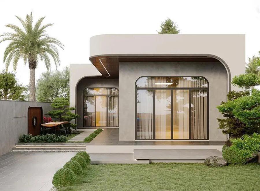Mẫu nhà cấp 4 100m2 mái bằng với thiết kế hiện đại, đường nét tinh tế cho không gian sống đẳng cấp (Nguồn: Internet)