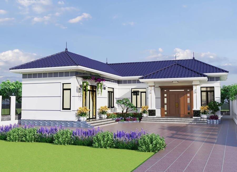 Mẫu nhà cấp 4 mái Thái chữ L sang trọng, tối ưu diện tích và đón trọn ánh sáng tự nhiên cho không gian sống (Nguồn: Internet)