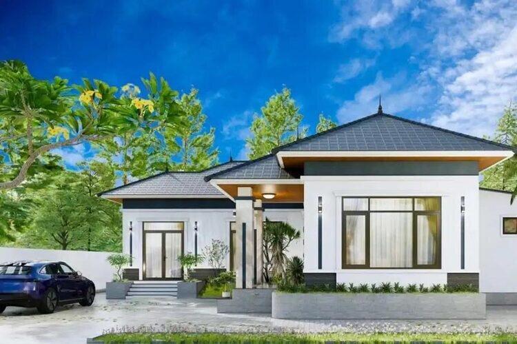 Thiết kế nhà cấp 4 mái Thái kiên cố với gam màu trang nhã, tạo cảm giác bề thế và ấm cúng cho gia chủ (Nguồn: Internet)