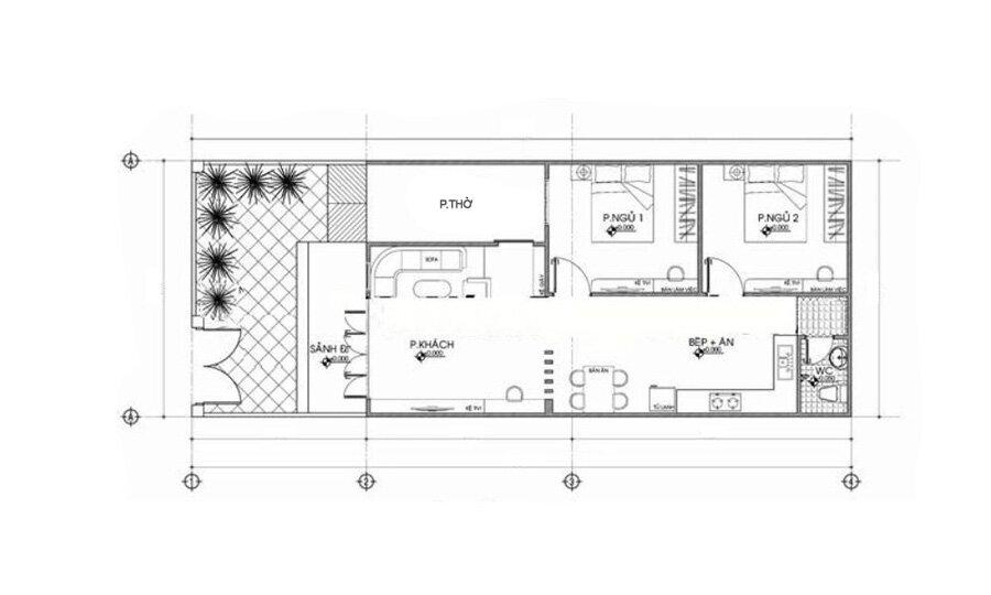 Bản vẽ mặt bằng nhà cấp 4 5x12 2 phòng ngủ cạnh nhau (Nguồn: Internet)