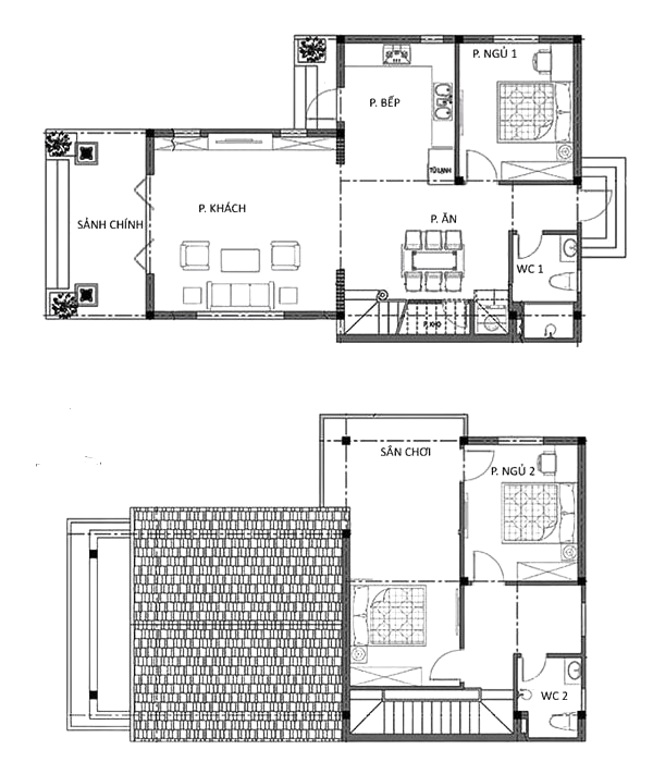 Bản vẽ nhà cấp 4 70m2 có 1 phòng ngủ trên gác lửng (Nguồn: Internet)