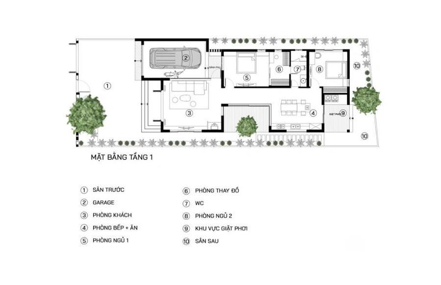 Bản vẽ nhà cấp 4 2 phòng ngủ 70m2 2 phòng ngủ có gara để xe (Nguồn: Internet)