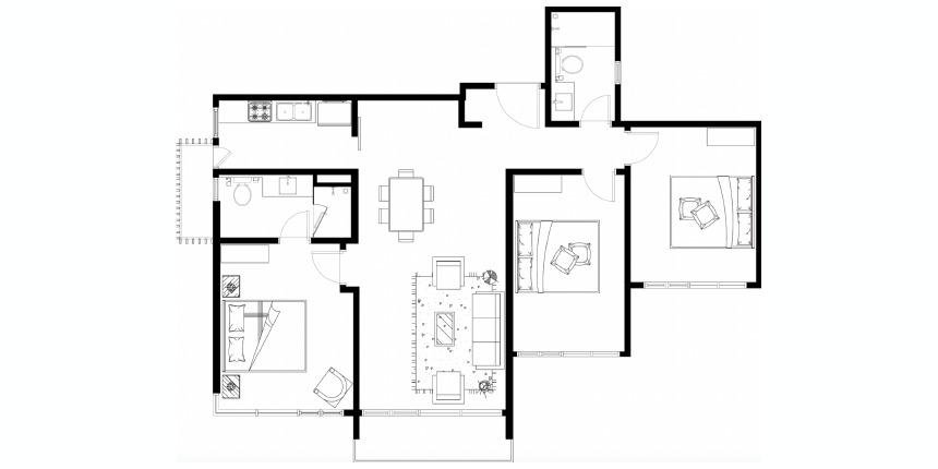Bản vẽ nhà 70m2 bố trí phòng khách trung tâm tối ưu việc di chuyển (Nguồn: Internet)