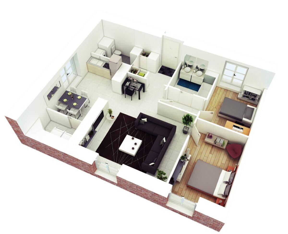 Cách bố trí 2 phòng ngủ riêng tư cho ngôi nhà cấp 4 50m2 (Nguồn: Internet)