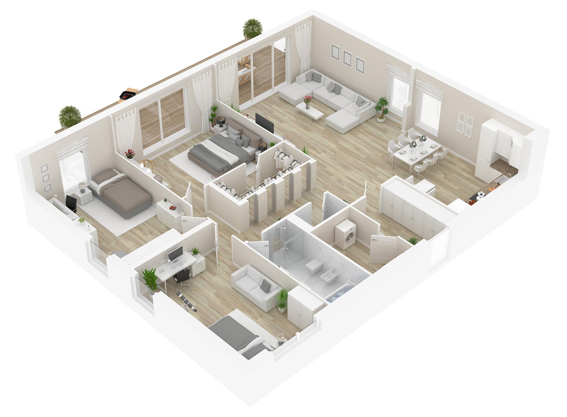 Mặt bằng nhà 8x12m tối ưu diện tích hành lang (Nguồn: Internet)