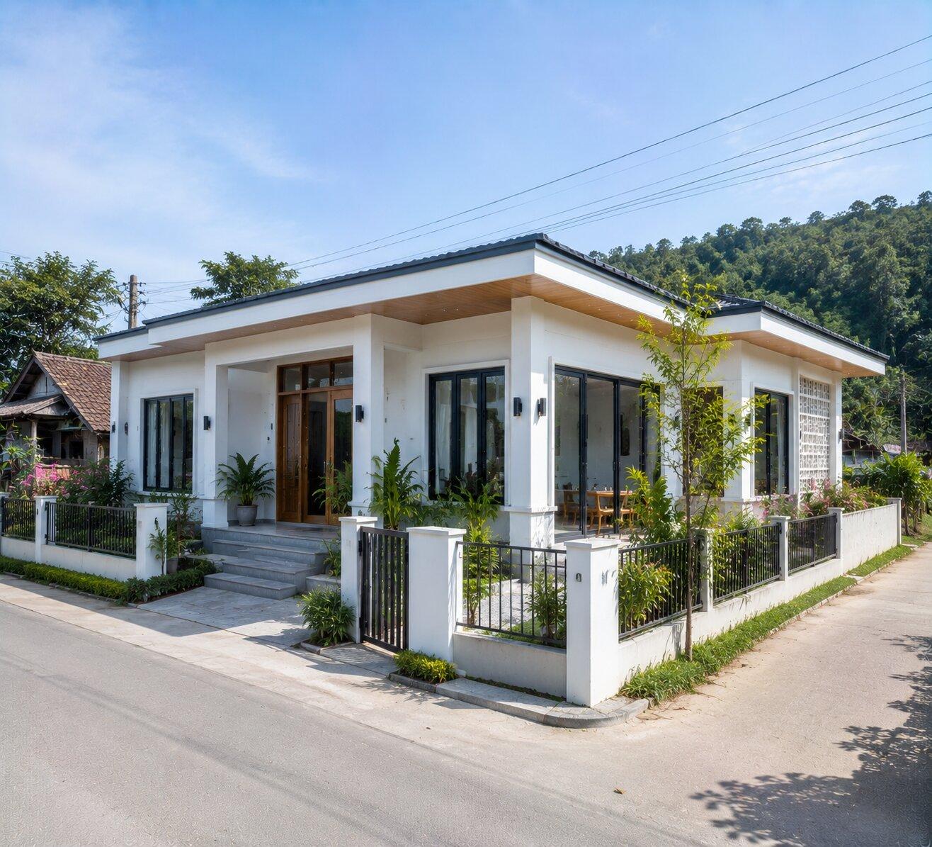 Mẫu nhà cấp 4 hai mặt tiền ở nông thôn mang vẻ đẹp bình yên, thiết kế không gian mở và sân vườn rộng rãi