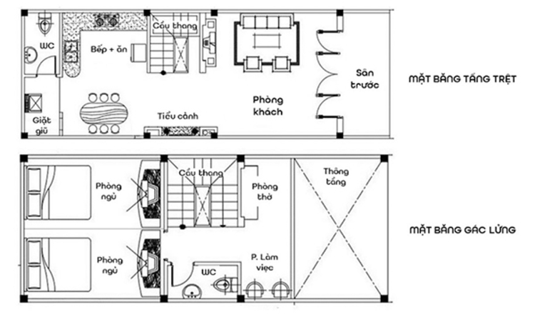 Bản vẽ thiết kế nhà cấp 4 60m2 2 phòng ngủ có gác lửng tiện lợi (Nguồn: Internet)