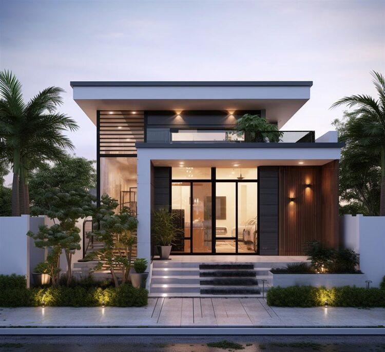 Mẫu nhà cấp 4 60m2 2 phòng ngủ mái bằng có thiết kế ấn tượng (Nguồn: Internet)