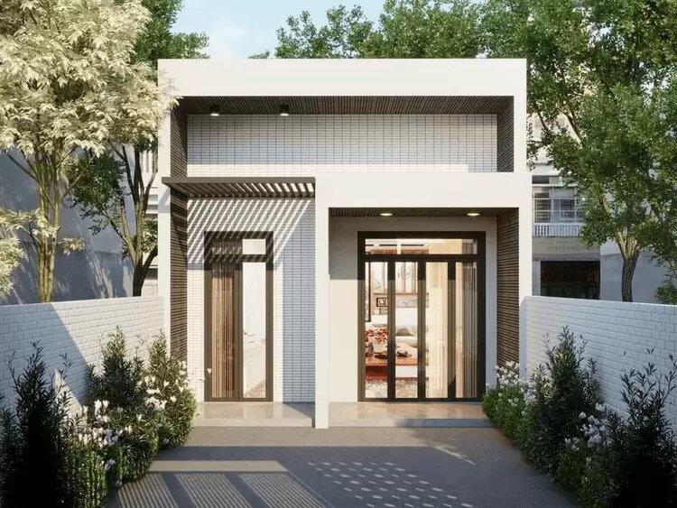 Thiết kế mẫu nhà cấp 4 mái bằng đẹp, tối giản với hai gam màu trắng, nâu trầm ấm (Nguồn: Internet)